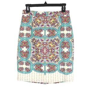 Anthropologie Maeve Manolya Skirt Size 2 Linen‎ Blend Colorful Pencil Straight